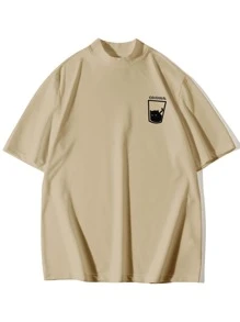 Manfinity Hypemode Men Letter Graphic Mock Neck Tee - Apricot - View 3