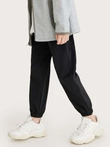 男孩斜口袋素色長褲 - 黑色 - 查看 3