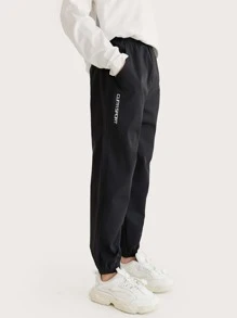 男孩斜口袋素色長褲 - 黑色 - 查看 5