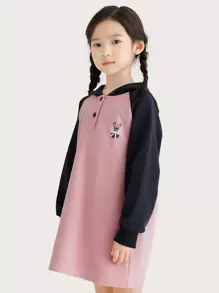 女孩1入組兔子印花插肩袖連帽連衣裙 - 彩色 - 查看 1