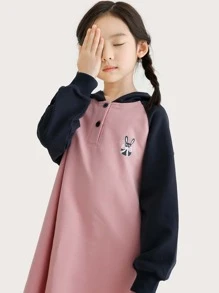 女孩1入組兔子印花插肩袖連帽連衣裙 - 彩色 - 查看 5