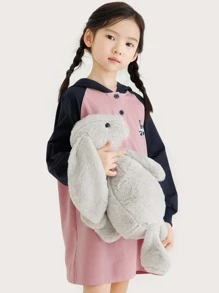 女孩1入組兔子印花插肩袖連帽連衣裙 - 彩色 - 查看 6