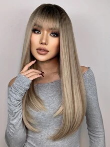 HAIRCUBE 28 英寸棕色金色假髮帶劉海長直發女式天然頭髮假髮日常使用