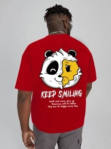 Manfinity Homme Men Plus Cartoon & Slogan Graphic Tee - Red - View 1