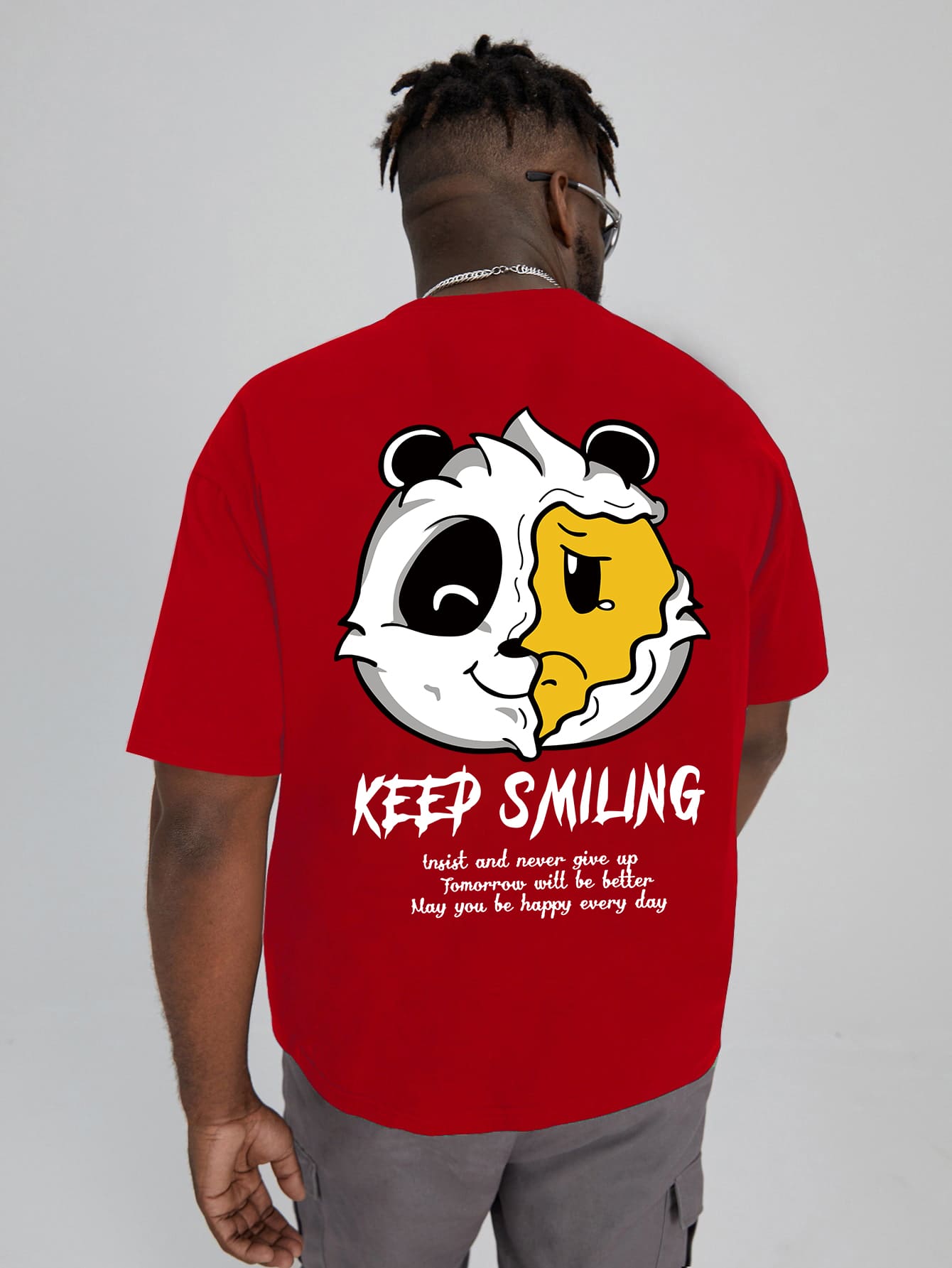 Manfinity Homme Men Plus Cartoon & Slogan Graphic Tee - Red - View 1