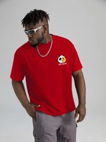 Manfinity Homme Men Plus Cartoon & Slogan Graphic Tee - Red - View 4