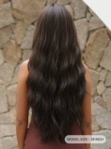 Red Natural Long Curly Wig With Bangs 28 Inch Body Wavy Heat Resistant Synthetic Wigs For Women Christmas Wigs Daily Party Use - Brown - View 6