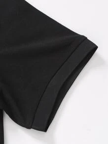 Manfinity Homme Men Letter Graphic Polo Shirt & Drawstring Waist Joggers - Black - View 3