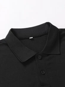 Manfinity Homme Men Letter Graphic Polo Shirt & Drawstring Waist Joggers - Black - View 6