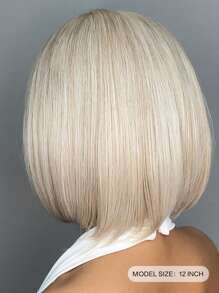 12 Inch Short Straight Hair Wig For Women, White Gold Synthetic Heat-Resistant Wig With Bangs Bob Wigs Daily Use And Christmas