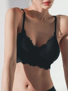 DAZY Contrast Lace Criss Cross Bralet - Black - View 8