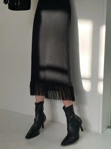 DAZY Fringe Hem Cami Jumper Dress - Black - View 7