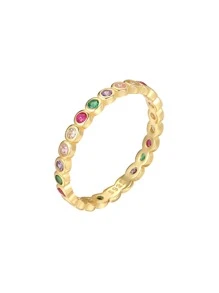 水鑽裝飾銀婚戒 - 彩色 - 查看 1