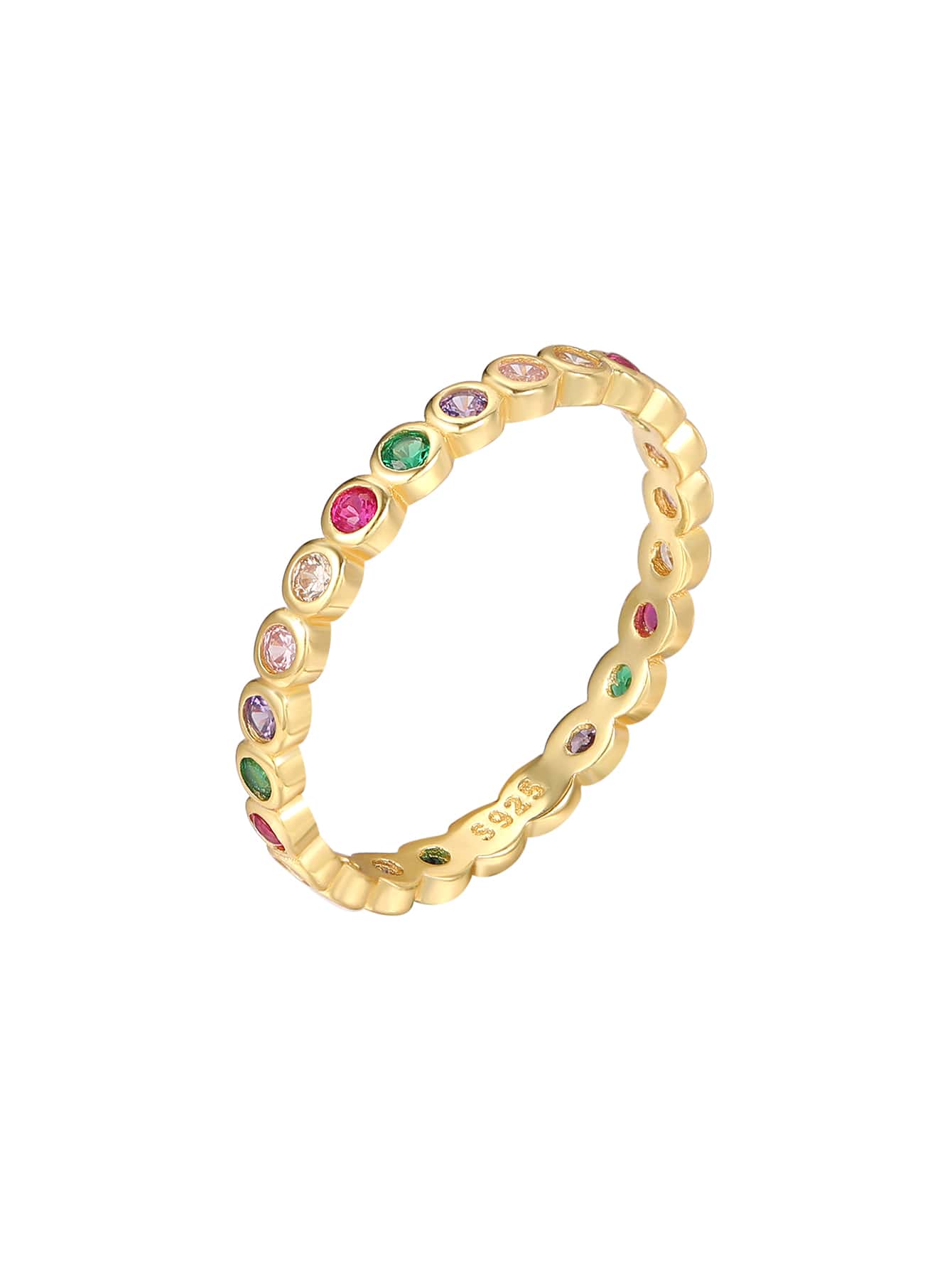 水鑽裝飾銀婚戒 - 彩色 - 查看 1