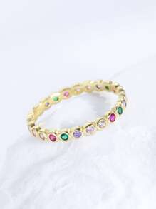 水鑽裝飾銀婚戒 - 彩色 - 查看 3