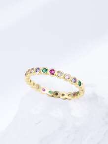 水鑽裝飾銀婚戒 - 彩色 - 查看 5