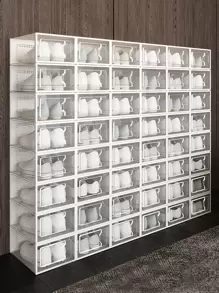 3 piezas caja de almacenamiento de zapatos de plástico reutilizable, caja de almacenamiento de zapatos multifuncional cuadrada transparente Simple, hogar - transparente - Ver 1