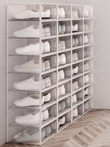 3 piezas caja de almacenamiento de zapatos de plástico reutilizable, caja de almacenamiento de zapatos multifuncional cuadrada transparente Simple, hogar - transparente - Ver 2