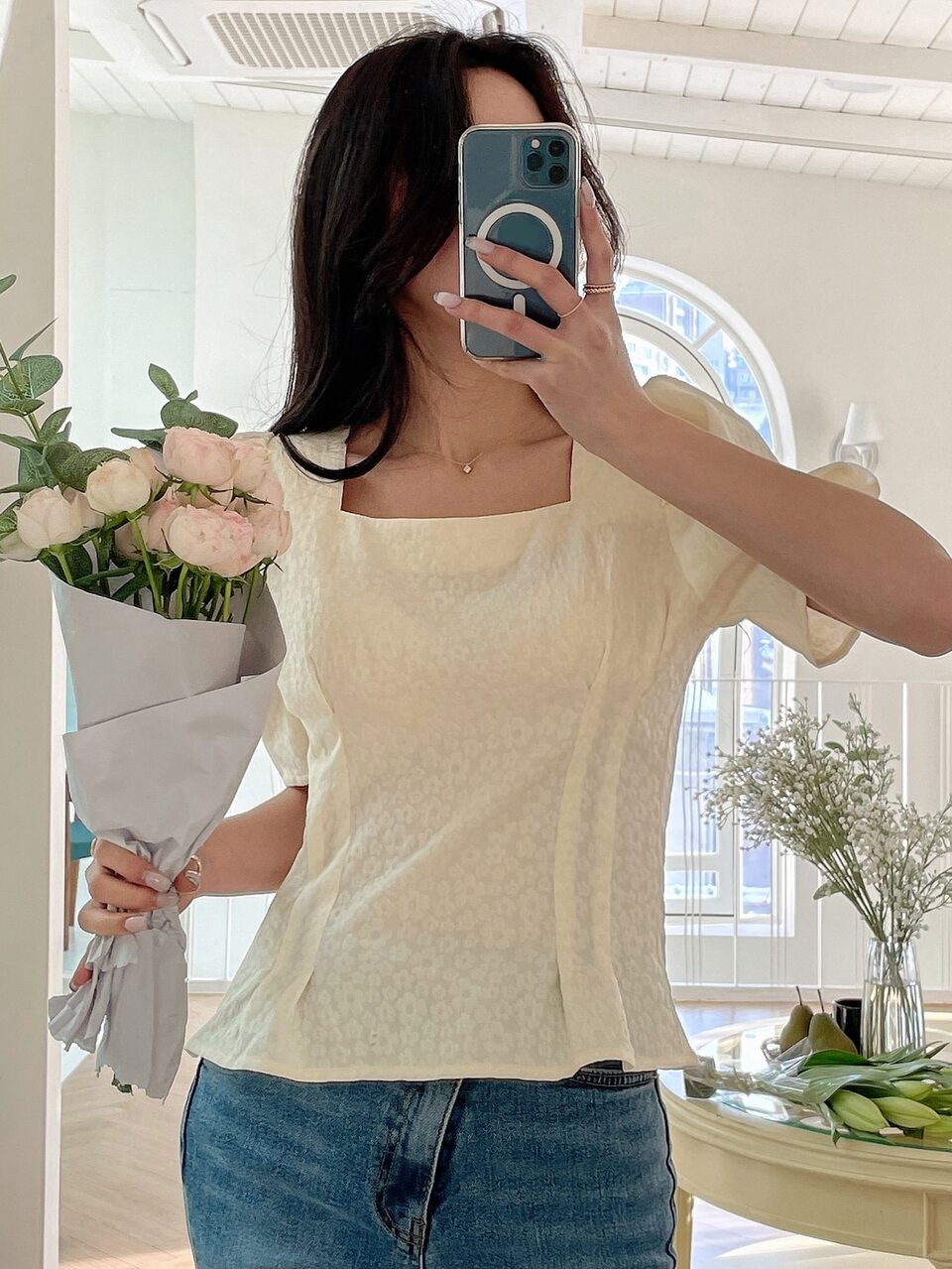 Square Neck Puff Sleeve Blouse