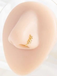 Rhinestone Leaf Decor Nose Cuff - Yellow Gold - View 1