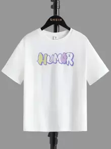 SHEIN Leap Crew 適合青少年男孩夏季的圓領短袖休閒大T卹，印有熊及字母圖案 - 白色 - 查看 2