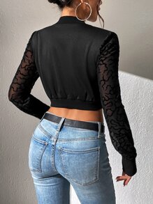 SHEIN Privé Graphic Print Zip Up Crop Bomber Jacket - Black - View 2