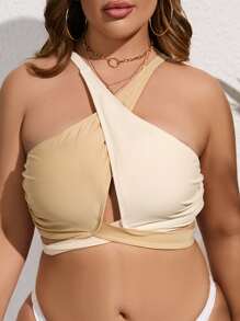 Plus Colorblock Criss Cross Bikini Top - Multicolor - View 3