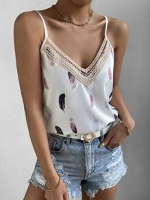 SHEIN LUNE Áo hai dây Tương phản ren Đồ họa Giải trí - trắng - Xem 3