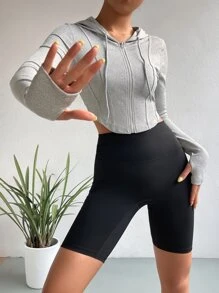 Muchica Cazadora crop con cremallera con cordón con capucha - Gris - Ver 3