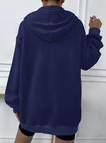 SHEIN Unity Solid Drop Shoulder Zip Up Thermal Hoodie - Navy Blue - View 2