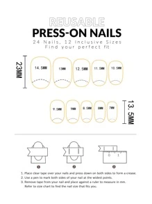 24入組長方形3D綠色蝴蝶結花裝飾假指甲及1入組指甲文件及1張指甲貼紙，按壓式人造指甲，提升您的造型，美甲用品
