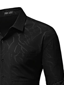 Manfinity LEGND Men Jacquard Button Front Long Sleeve Black Casual Shirt, Boyfriend Gift - Black - View 6
