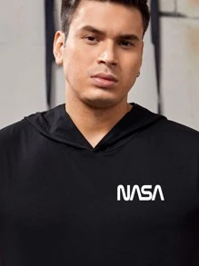 Fitness Men Letter Graphic Hooded Sports Tank Top - Black - View 4