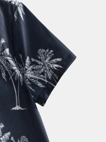 SHEIN Boys Tropical Button Up Shirt - Navy Blue - View 5