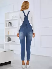 SHEIN Maternity Ripped Denim Dungarees Without Top - Medium Wash - View 2