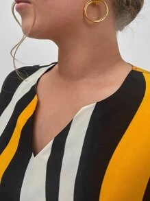 SHEIN Privé Plus Wave Striped Notched Neck Batwing Sleeve Blouse - Multicolor - View 4