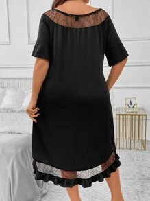 SHEIN LUNE Vestido con encaje en contraste bajo con fruncido - Negro - Ver 2