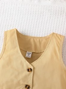 Toddler Girls Button Front Vest Jacket & Flap Detail Skirt - Khaki - View 5