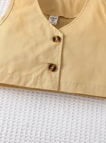 Toddler Girls Button Front Vest Jacket & Flap Detail Skirt - Khaki - View 6
