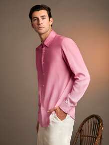Manfinity Men Solid Button Front Shirt - Pink - View 4