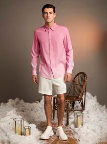 Manfinity Men Solid Button Front Shirt - Pink - View 5