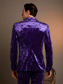 Manfinity Men Single Breasted Velvet Blazer - Violet Purple - View 2