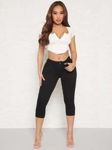 SHEIN SXY Solid Skinny Capris Jeans - Black - View 4