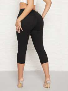 SHEIN SXY Solid Skinny Capris Jeans - Black - View 2