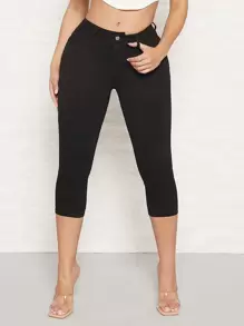SHEIN SXY Solid Skinny Capris Jeans - Black - View 1