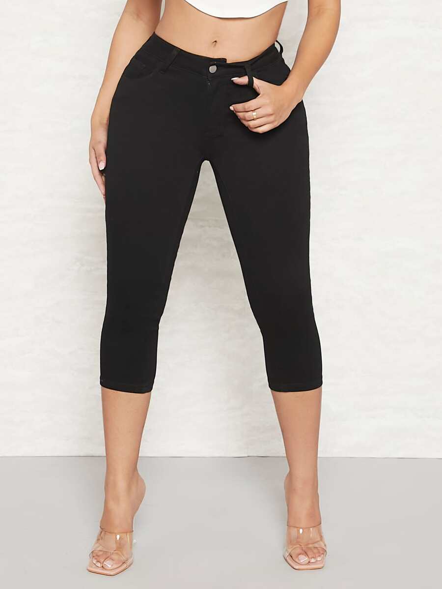 SHEIN SXY Solid Skinny Capris Jeans - Black - View 1