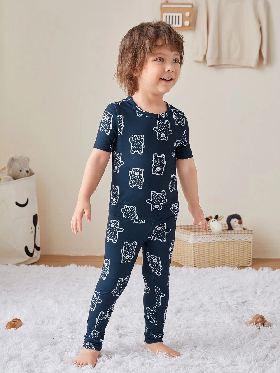 Toddler Boys Cartoon Graphic Snug Fit PJ Set - Navy Blue - View 1