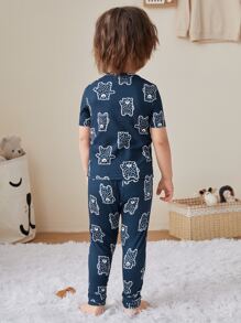 Toddler Boys Cartoon Graphic Snug Fit PJ Set - Navy Blue - View 2