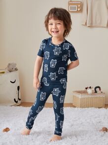 Toddler Boys Cartoon Graphic Snug Fit PJ Set - Navy Blue - View 4