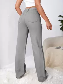 SHEIN EZwear Bleach Wash Ripped Detail Butterfly Jeans - Grey - View 2